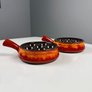 Vintage Escargot Dishes Cookware Red Orange Brown